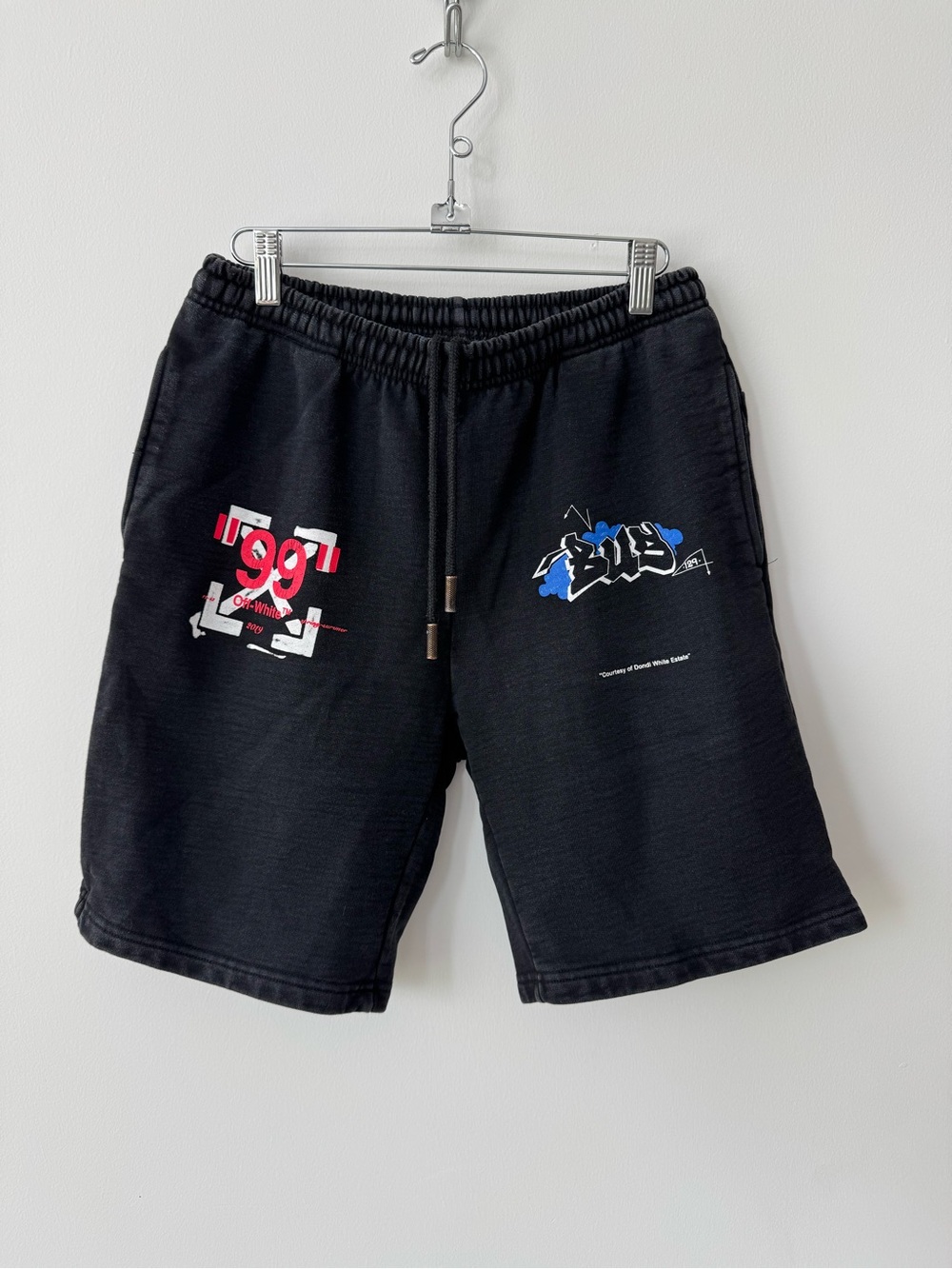 Off-White ‘Dondi Bus’ Graffiti Black 100% Cotton Drawstring Shorts - Size M